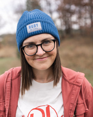 Blue Ruby Patch Beanie